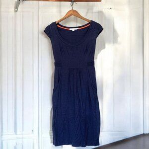 Boden Stretch Midi Dress With Waist Detail & Pockets Navy Blue Size 2R